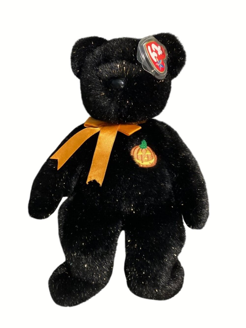 Ty Beanie Babies Haunt Halloween Bear Black W/ Pumpkin & Orange Bow 2002